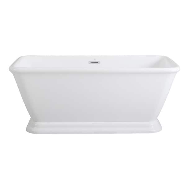 Aqua Eden Aria 60 in. Acrylic Pedestal Flatbottom Freestanding Bathtub in White