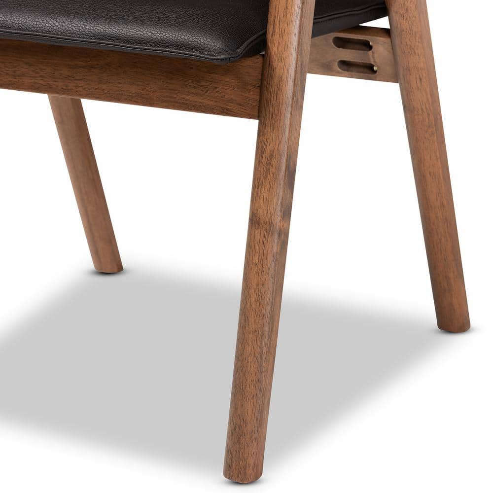 Walnut Brown & Black Faux Leather 7-Piece Dining Set with Button-Tufted Chairs