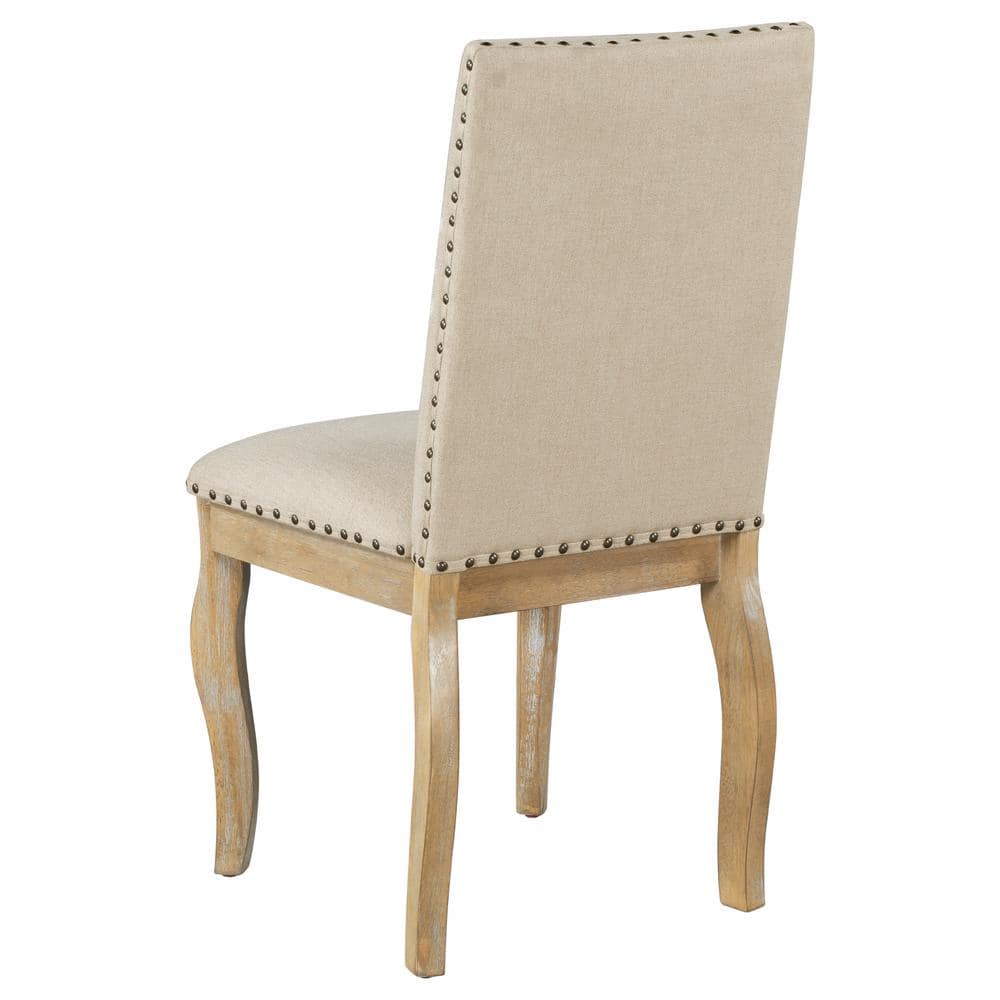 Natural Wood Wash High Back Upholstered Parsons Dining Chairs