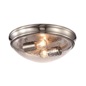 Pierre 11 in. 2-Light Brushed Nickel Modern Flush Mount with Seeded Glass Shade