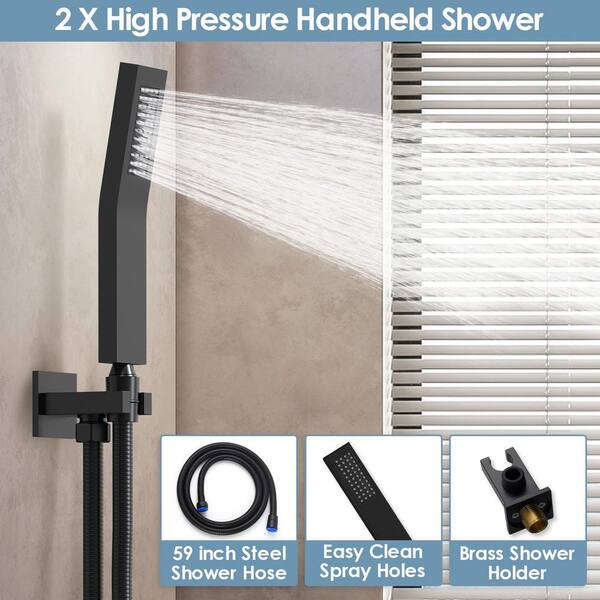 GRANDJOY His and Hers Showers 15-Spray Square High Pressure Multifunction Wall Bar Shower Kit in Matte Black Valve Included