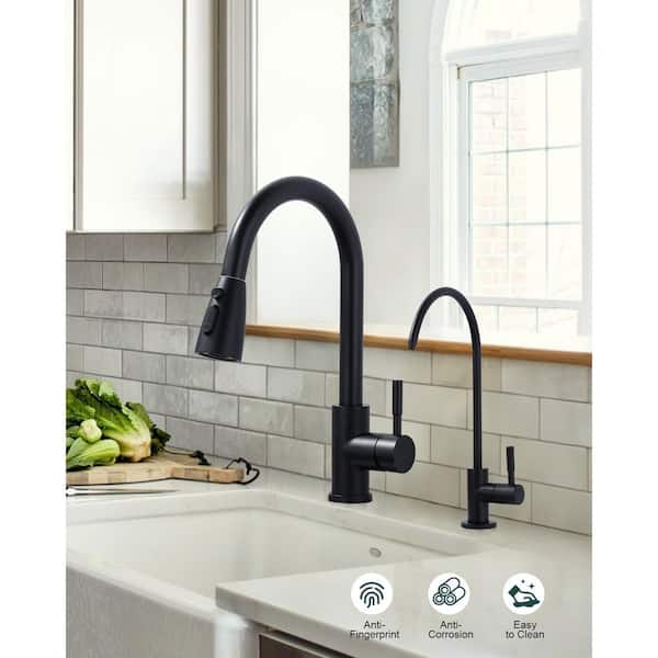 Single Handle Pull Down Sprayer Kitchen Faucet with Water Filter Faucet Stainless Steel in Matte Black