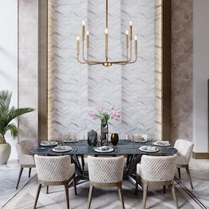 Modern Vintage Gold Chandelier 8-Light 27 in. Candlestick Farmhouse Dining Room Chandelier with Minimalist Linear Arms