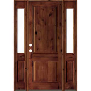 64 in. x 96 in. Rustic Knotty Alder Square Top Red Chestnut Stained Wood Right Hand Single Prehung Front Door