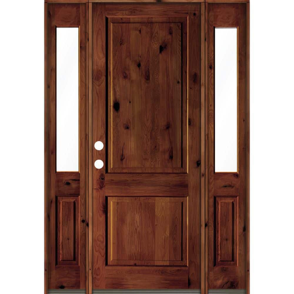 70 in. x 96 in. Rustic Knotty Alder Square Red Chestnut Stained Wood Right Hand Single Prehung Front Door price history on PriceWatchPro