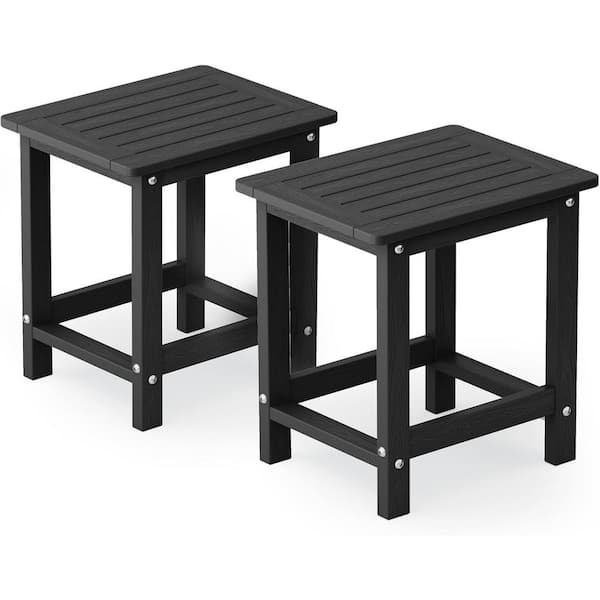 Mximu 16.73 in. H Black Square Single Layer Plastic Adirondack Outdoor Patio Side Table (Set of 2)