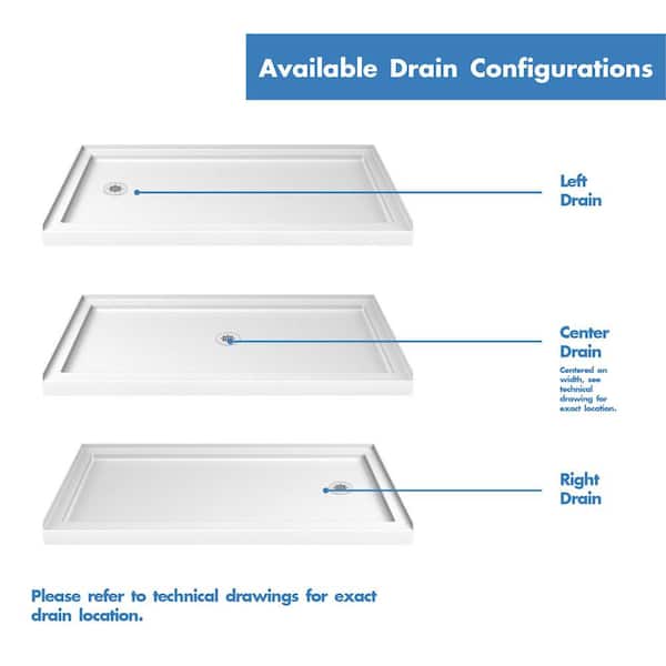 DreamLine SHTR-1130602-00  Right Hand Drain Shower Tray, White, Size  30 x 60 x 5, High quality acrylic top is scratch and stain resistant,  Slip-resistant textured floor for safe bathing