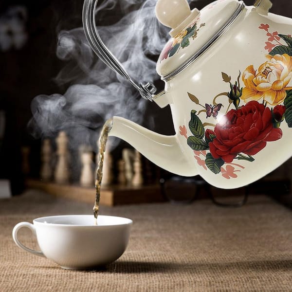 LAIFUCAM Enamel Flowered Tea Kettle Ceramic Handle Whistling