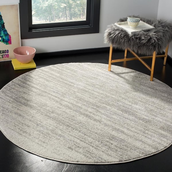 Adirondack Light Gray/Gray Solid Color 12 ft. x 12 ft. Striped Round Area Rug
