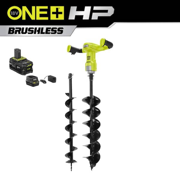 RYOBI P2930-4 ONE+ HP 18V Brushless Cordless Earth Auger with 4 in. and 6 in. Bit with 4.0 Ah Battery and Charger - 1