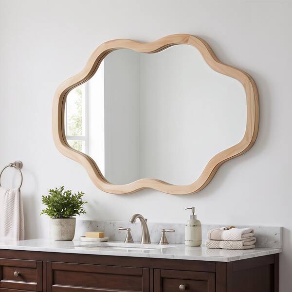 20 in. W x 30 in. H Cloud Shape Framed Irregular Wall Bathroom Vanity Mirror in Natural