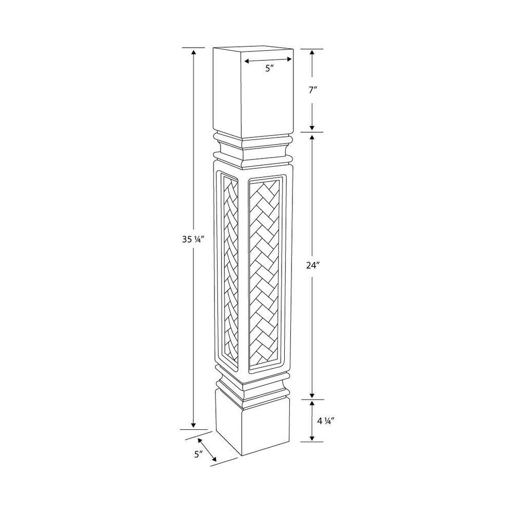 Unfinished Hard Maple Mission Weave Kitchen Island Leg 35.25"