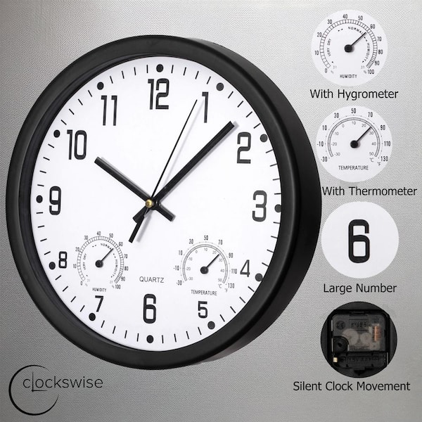 インテリア時計 onulife Temperature and humidity clock CLOCKSWISE 10 in. Non-Ticking Wall Clock with Thermometer