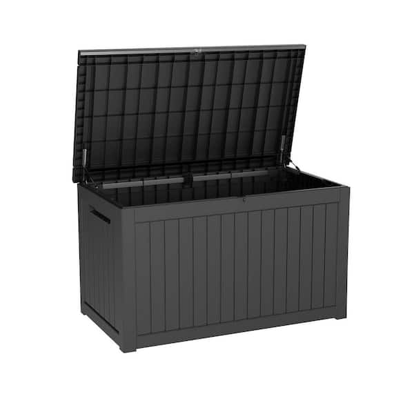 230 gal. Black Resin Deck Box, Waterproof Lockable Outdoor Storage Box for Patio Cushions Gardening Tools Pool Supplies