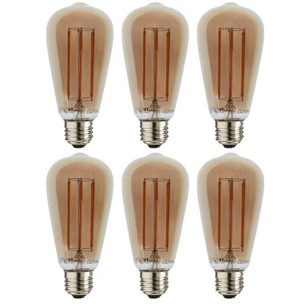 Sunlite 40-Watt Equivalent ST19 Dimmable Edison Filament Smoke LED Light Bulb, Amber 2200K (6-Pack)