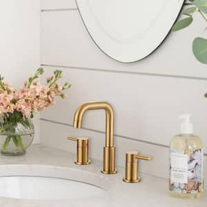 8 in. Widespread Double Handle Bathroom Faucet with Pop-Up Drain Kit Included and Supply Lines in Gold