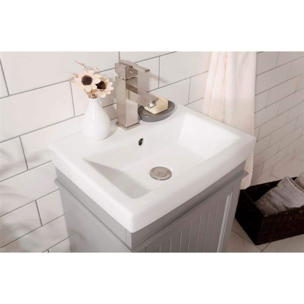 Gray Freestanding Vanity with White Ceramic Sink
