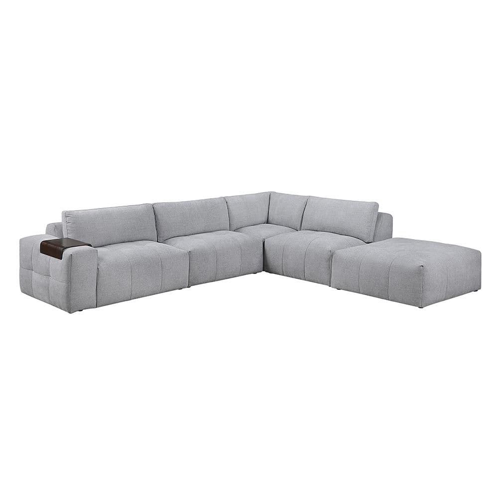 Marquis 143 in. Square Arm 5-Piece Textured Fabric Rectangle Modular Sectional Sofa with Ottoman in. Gray