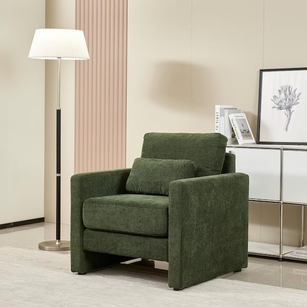 Unbranded Green Modern Accent Chair Chenille Upholstered Cozy Comfy Armchair with Pillow Single Club Sofa Chairs Solid Wood Frame