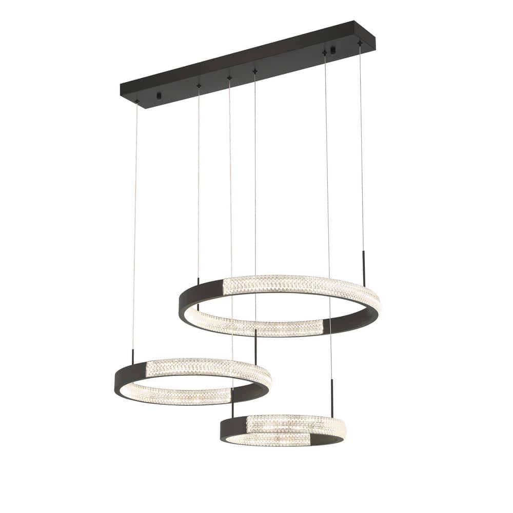 Black Modern 3-Tier LED Chandelier with Adjustable Suspension