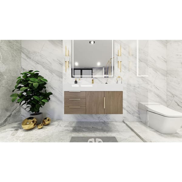 BV Better Vanity Bethany 42 in. W x 20 in. D x 22 in. H Single Sink Floating Bath Vanity in Light Oak with White Acrylic Top