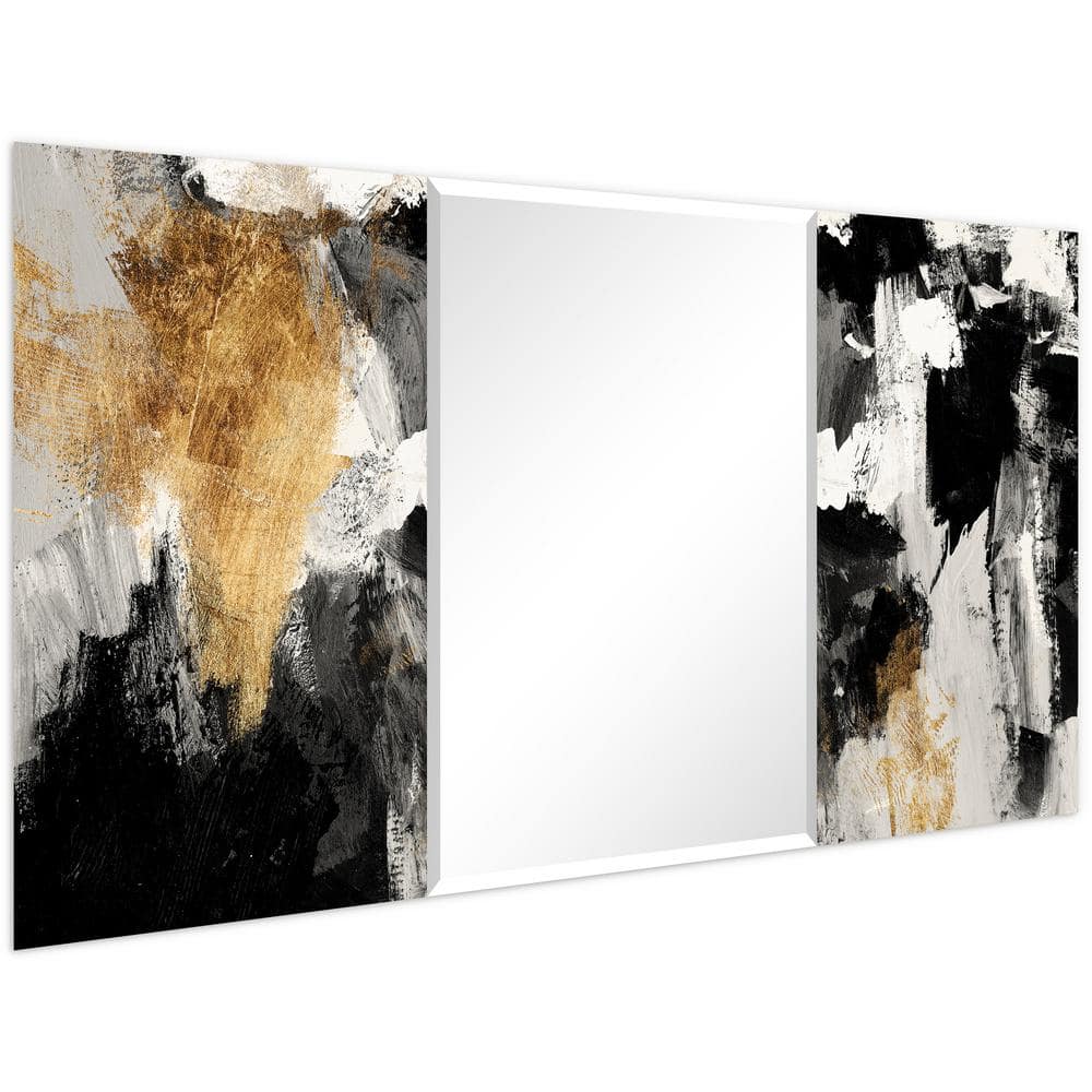 Gold and Black Abstract Tempered Glass Mirror Art, 32" x 64"