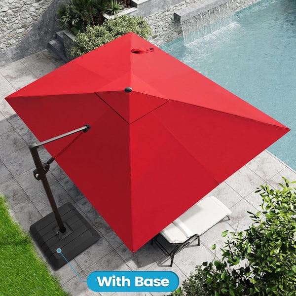 11 ft. x 9 ft. Rectangular Outdoor Cantilever Patio Umbrella in Red with 4-Piece 220 lbs. HDPE Base