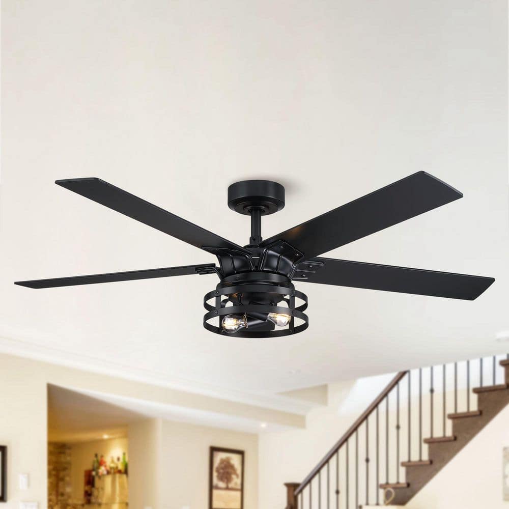 52 in. Indoor Industrial Downrod Mount Black Ceiling Fan with Light Kit and Remote Control price history on PriceWatchPro
