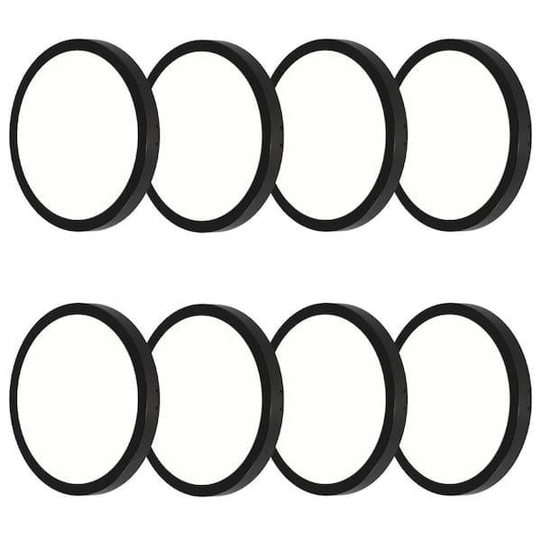 8-Pack 9 in. 20-Watt 1100 Lumens Ultra Slim Black Integrated LED Round Flush Mount Ceiling Light 0-10-Volt Dimmable