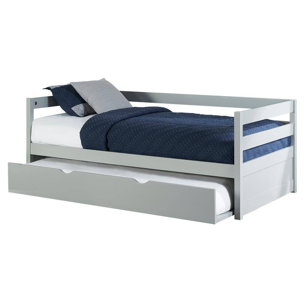 Gray Twin Pine Wood Daybed with Trundle and Slats