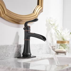 Waterfall Single Hole Single-Handle Low-Arc Bathroom Faucet With Pop-up Drain Assembly in Oil Rubbed Bronze