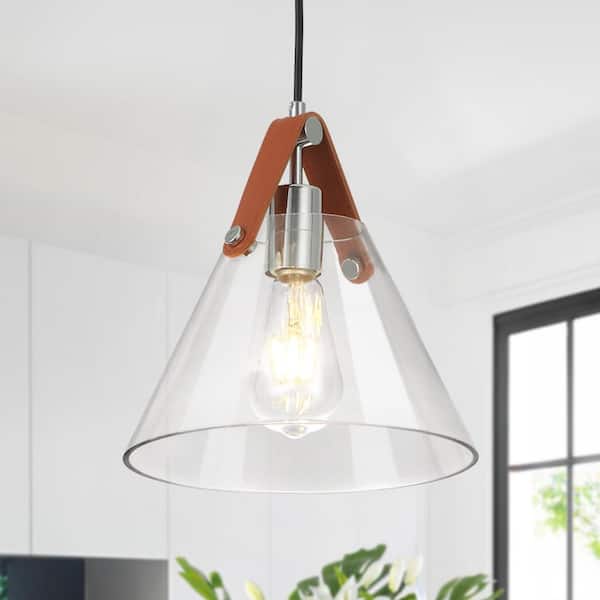 Henveton Jasslynn 60 Watt 1-Light Chrome Pendant Light with Cone Clear Glass Shade for Kitchens Island Dinning Room Living Room