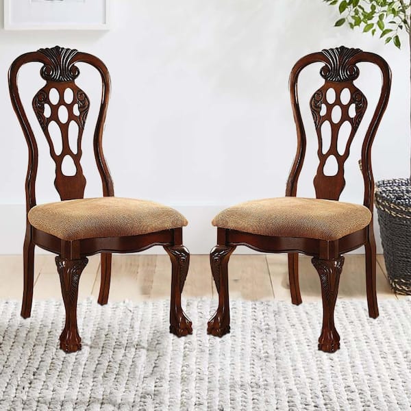 Benjara Brown Fabric Side Chair with Slightly Splayed Back Legs (Set of 2)