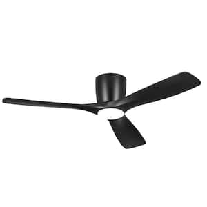 Volos 54 in. Integrated LED Indoor Satin Black Flush Mount Ceiling Fan with Wall Control