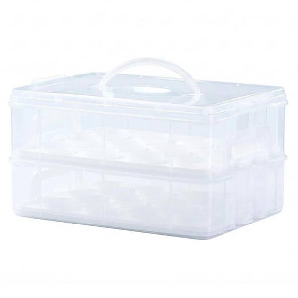 1-Piece Clear Plastic Cupcake Carrier Set with Lid and Handles, 2-Layer Cake and Cookie Transport Box