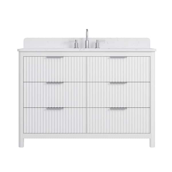Gwen 49 in. Single Sink Freestanding White Bath Vanity with Carrara White Engineered Stone Top and Backsplash Assembled