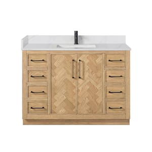 Jakarta 48 in. W. x 22 in. D x 33.9 in. H Single Bath Vanity in Oak Weathering Light Brown Silk White Quartz Stone Top