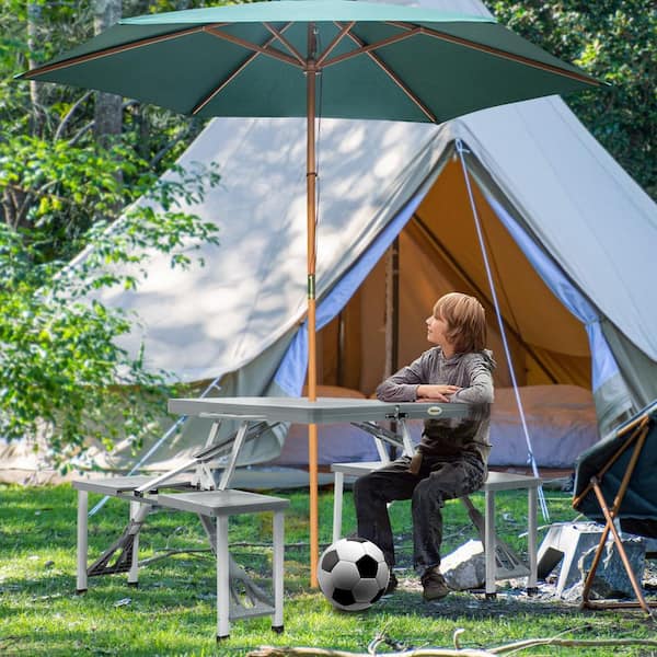 32 Grey Aluminum Folding Portable Picnic Table with Seats