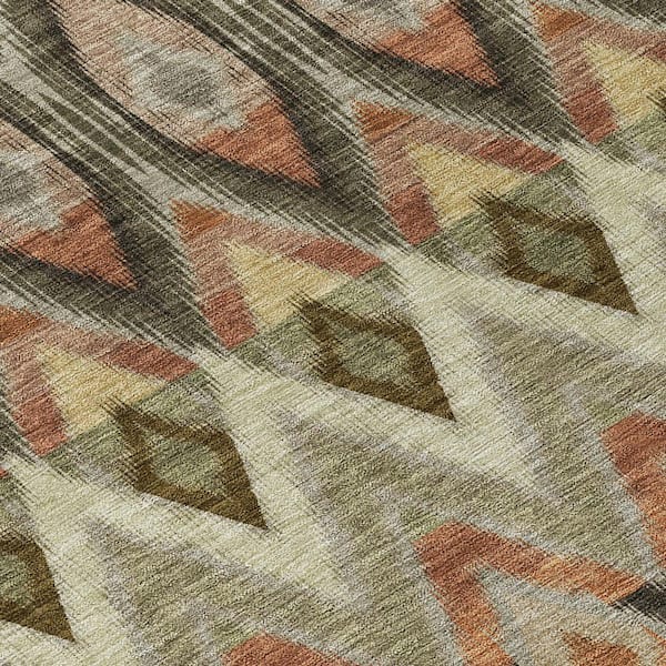 Taupe, Olive Green, Beige 8 ft. Round Woven Oriental Polyester Round Indoor/Outdoor Area Rug