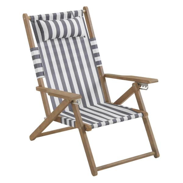 Lavish Home Gray Stripe Wood Folding Beach Chair