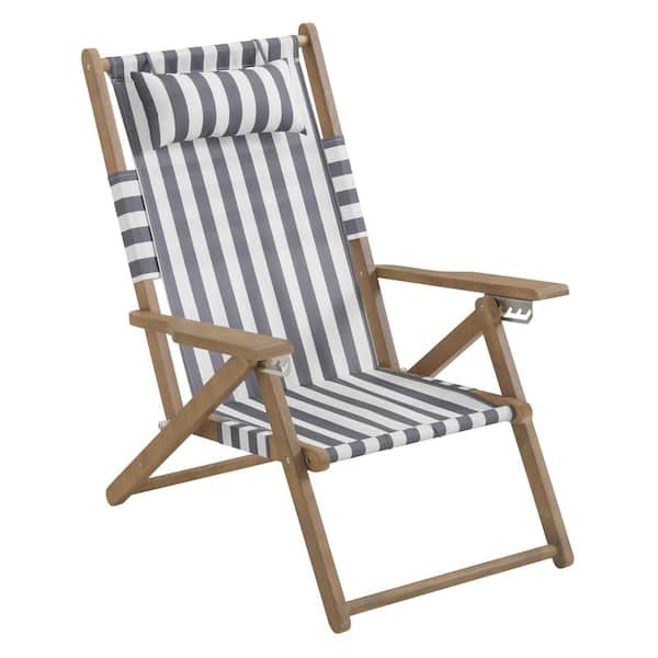 Pure Garden Gray Stripe Wood Folding Beach Chair