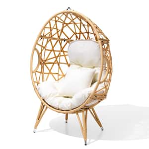 Outdoor Patio Egg Lounge Chair with Removable Beige Cushions
