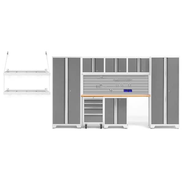 NewAge Products Bold Series 132 in. W x 76.75 in. H x 18 in. D 24-Gauge Steel Garage Cabinet Set in Platinum (8-Piece)