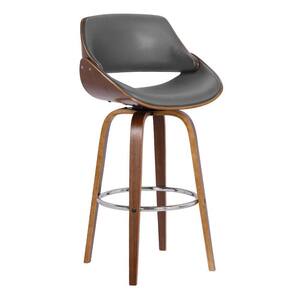 26 in. Brown and Gray Low Back Wooden Frame Bar Stool with Leather Seat