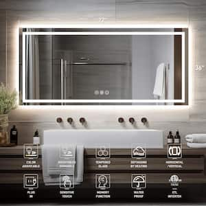 36 in W. x 72 in H Rectangular Frameless Wall Mount 3-Colors Dimmable Anti-fog LED Bathroom Vanity Mirror with Memory