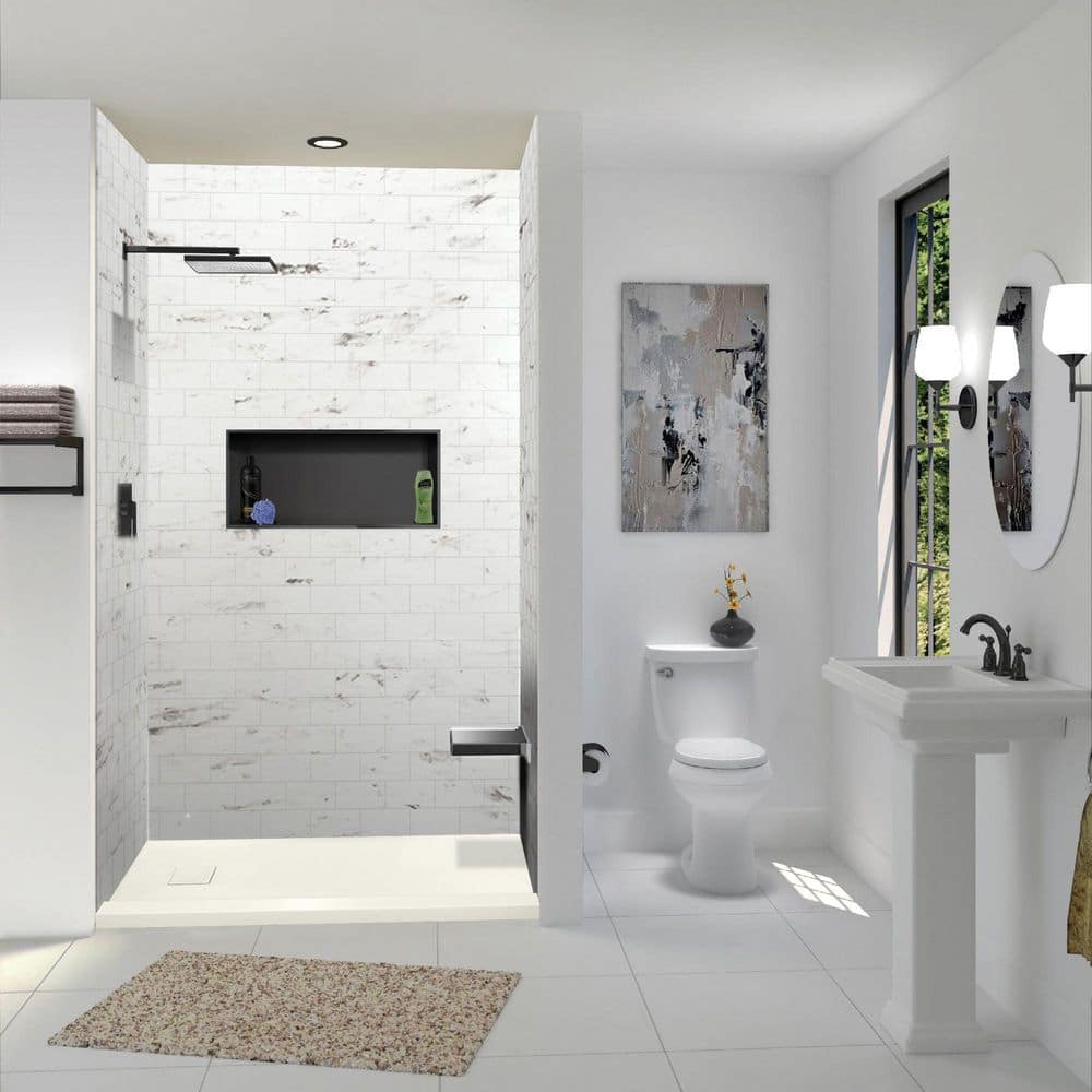 Trimslate 59.1 in., L x 31.5 in., W Alcove Custom Shower Pan Base with Reversible Drain and Single Threshold in Cameo price history on PriceWatchPro