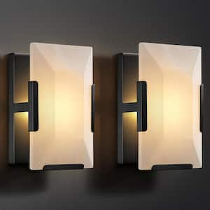 9.8 in. 1-Light 2-Piece Black Wall Sconce, Natural Alabaster Wall Lighting for Living Room, Bedroom, Hallway