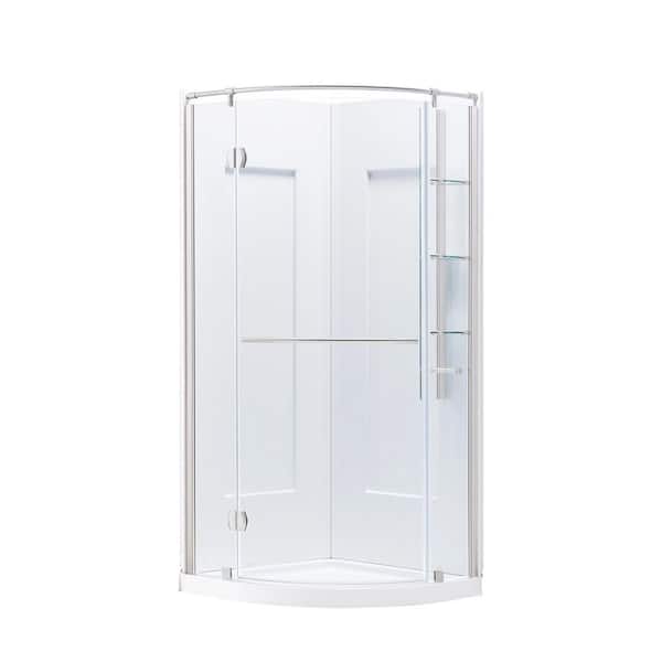 Glamour 32 in. W x 77 in. H 2-Piece Direct-to-Stud Acrylic Corner Shower Wall Surround Set in White