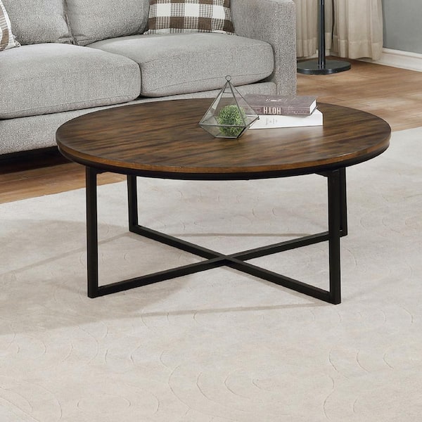 Alaterre Furniture Arcadia 42 in. Antiqued Mocha/Black Large Round Wood Coffee Table