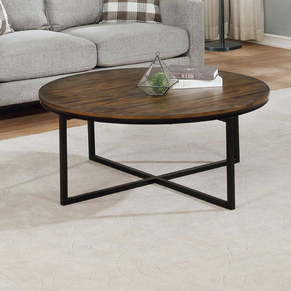 Espresso Acacia Wood & Metal 45" Round Nesting Coffee Table